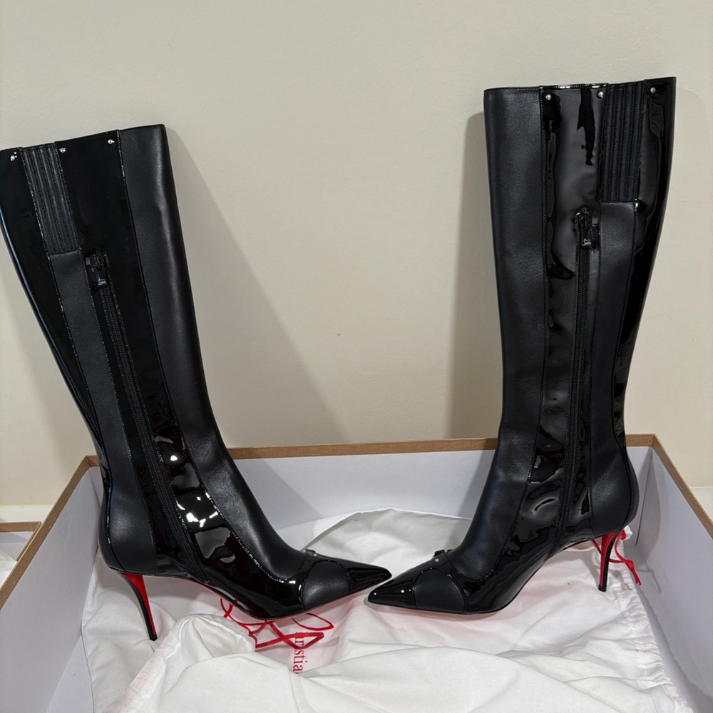 Christian Louboutin IN 90S Botta 80 Black Logo Leather Knee High Boot 40.5 $2395 - Picture 5 of 15
